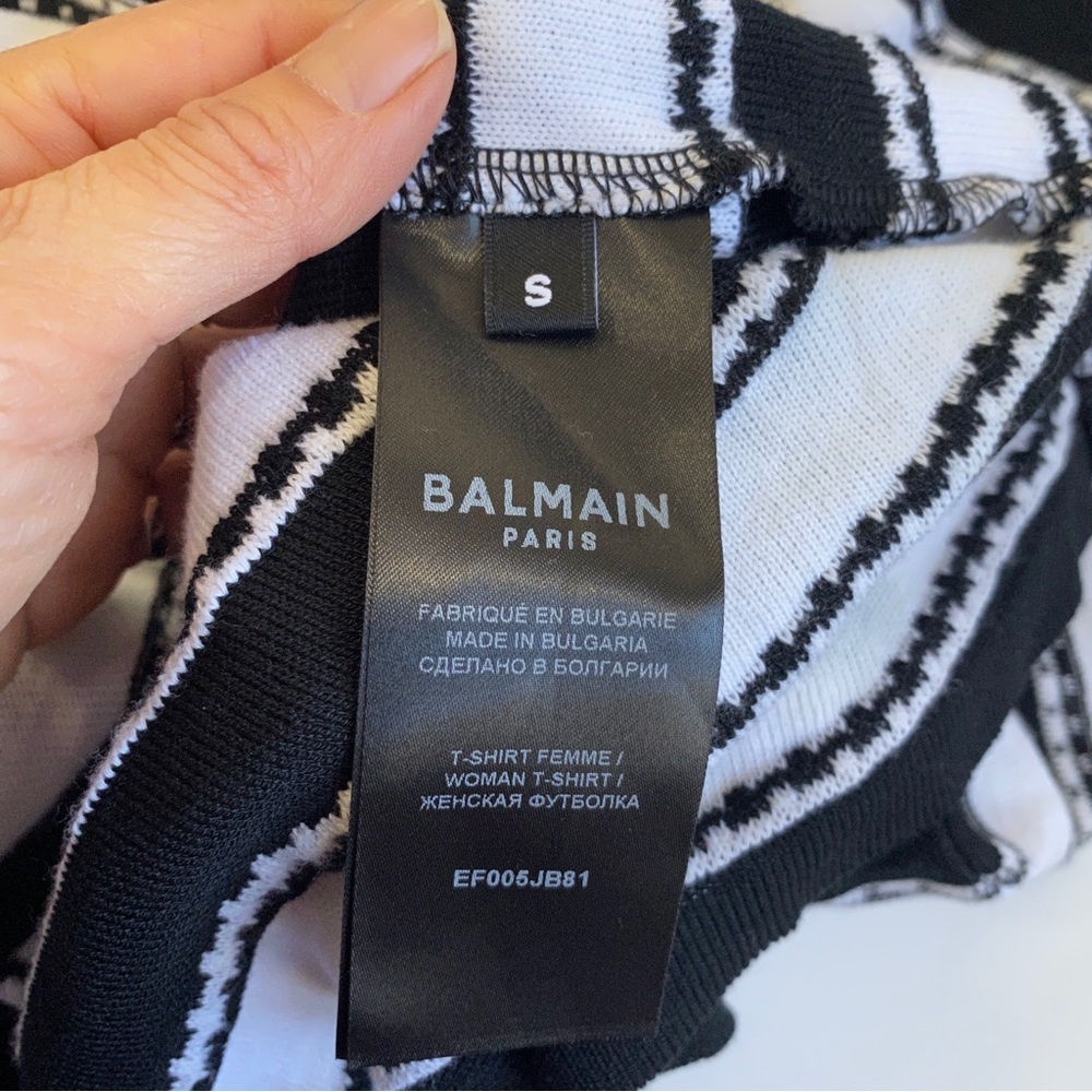 Balmain Horizontal-Stripe Pattern Short-Sleeve Top - image 8